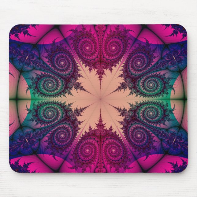 Abstraktes Rosa Kaleidoskop-Fraktal Design Mousepad (Vorne)