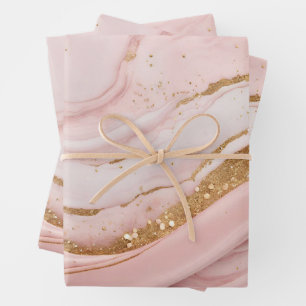 Abstraktes rosa Marmormuster mit Imitat Glitzer Geschenkpapier Set