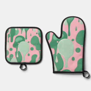 Abstraktes Rosa-Mintgrün-Schmelz-Tropfen-Muster Ofenhandschuh & Topflappen-Set