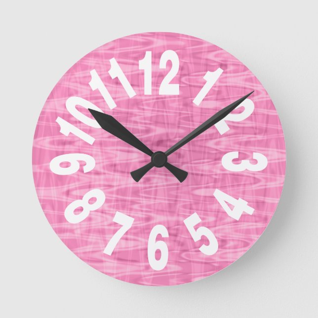 Abstraktes rosa Muster Große Zahlen Runde Wanduhr (Vorderseite)