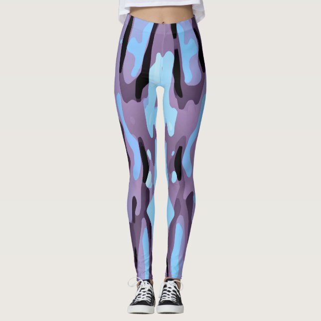 Abstraktes rosa und blaues Muster Leggings (Vorderseite)