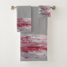 Abstraktes rosa und graues Badezimmer Handtuch Set