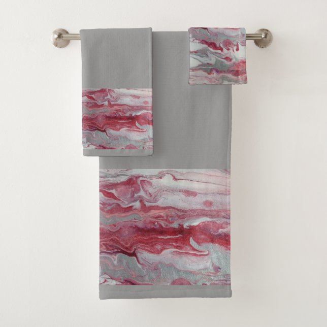 Abstraktes rosa und graues Badezimmer Handtuch Set (Insitu)