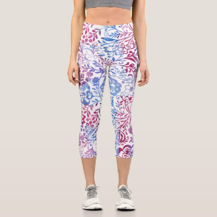 Abstraktes Rosa und Lila Vintages Blumenmuster Capri Leggings