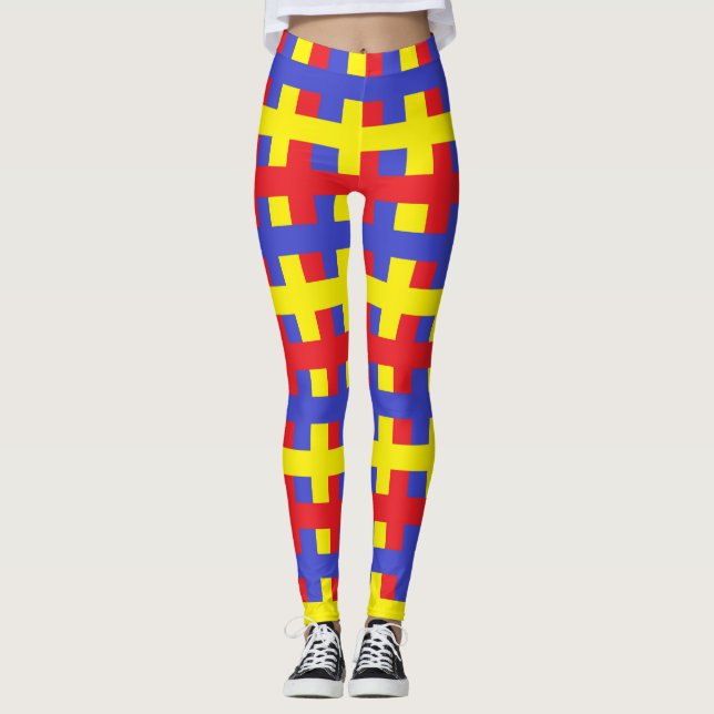 Abstraktes Rot, Blau und Gelb Leggings (Vorderseite)