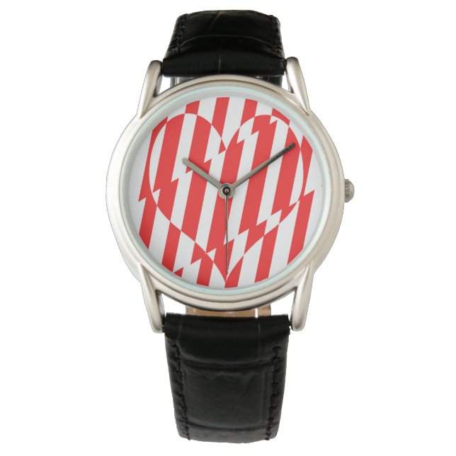 Abstraktes Rot n Weiße Streifen Herzstück Armbanduhr (Vorderseite)