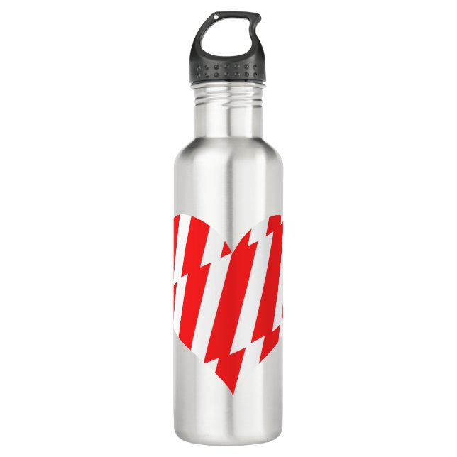Abstraktes Rot n Weiße Streifen Herzstück Edelstahlflasche (Vorderseite)