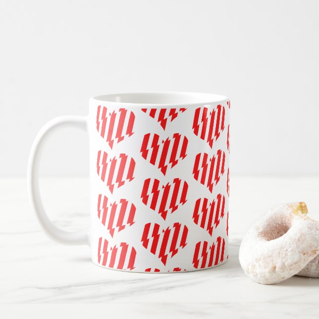 Abstraktes Rot n Weiße Streifen Herzstück Kaffeetasse (Mit Donut)