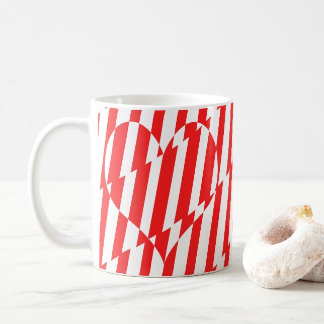 Abstraktes Rot n Weiße Streifen Herzstück Kaffeetasse (Mit Donut)