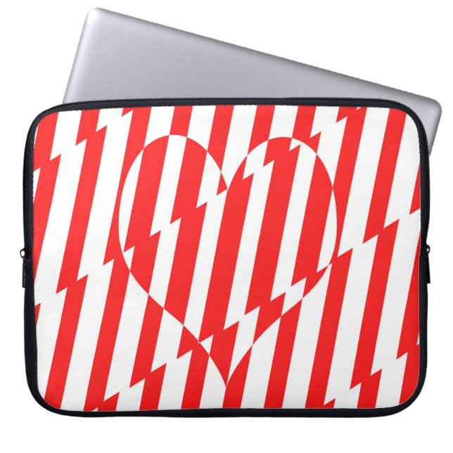Abstraktes Rot n Weiße Streifen Herzstück Laptopschutzhülle (Vorderseite)
