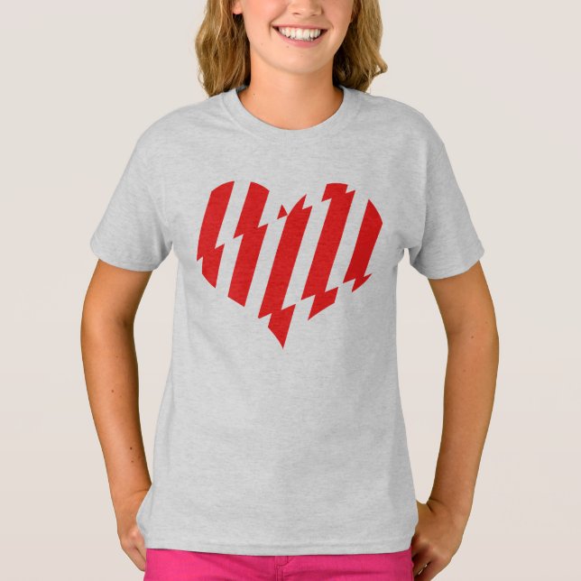 Abstraktes Rot n Weiße Streifen Herzstück T-Shirt (Vorderseite)