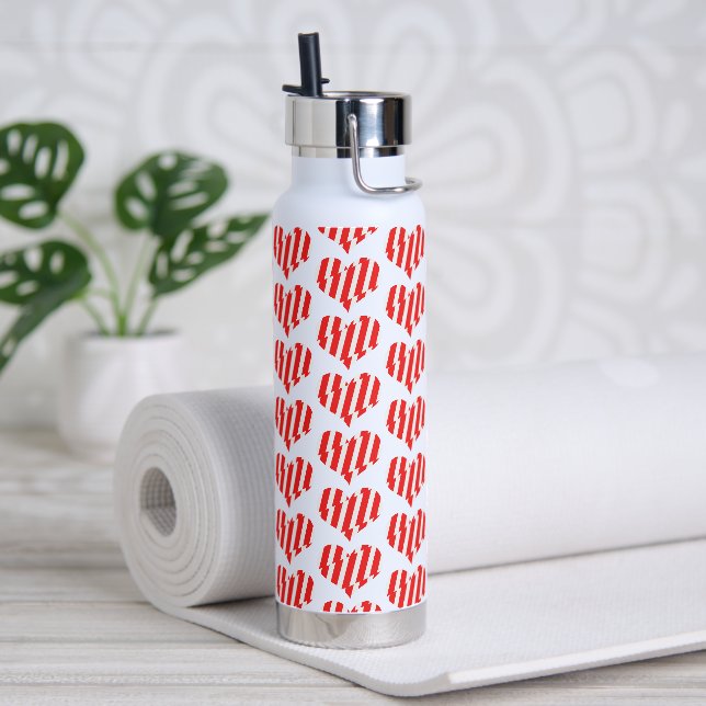Abstraktes Rot n Weiße Streifen Herzstück Trinkflasche (Yoga)