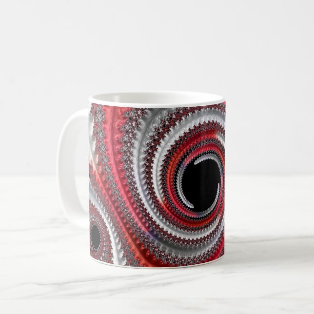 Abstraktes Rot-Schwarz-Weiß-Fraktal Kaffeetasse (Vorderseite Links)