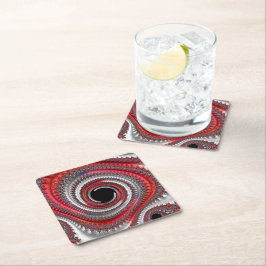 Abstraktes Rot-Schwarz-Weiß-Fraktal Rechteckiger Pappuntersetzer