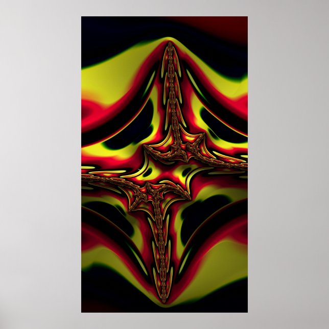 Abstraktes Rot und Gelbe Alien Rückgrat Fraktal Ku Poster (Vorne)