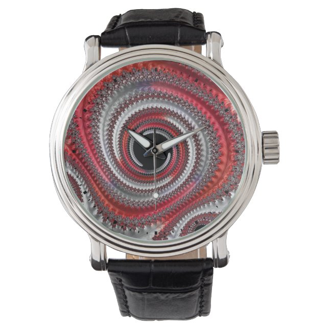 Abstraktes Rotes Gradient Spiral Fraktal Armbanduhr (Vorderseite)