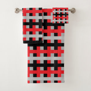 Abstraktes Rotes, Grau und Schwarzes Badhandtuch Set