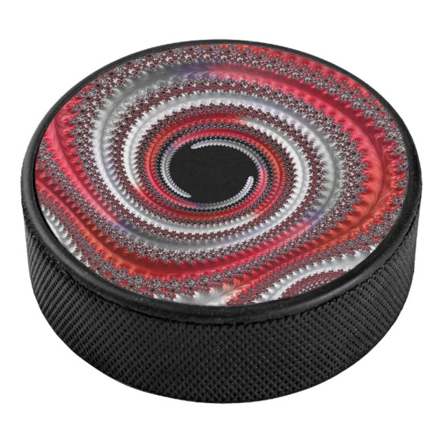 Abstraktes Rotes Schwarzes Gradient Spiral Fraktal Eishockey Puck (3/4)