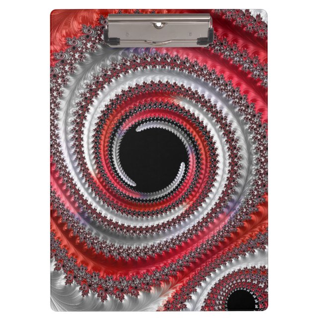 Abstraktes Rotes Schwarzes Gradient Spiral Fraktal Klemmbrett (Vorderseite)