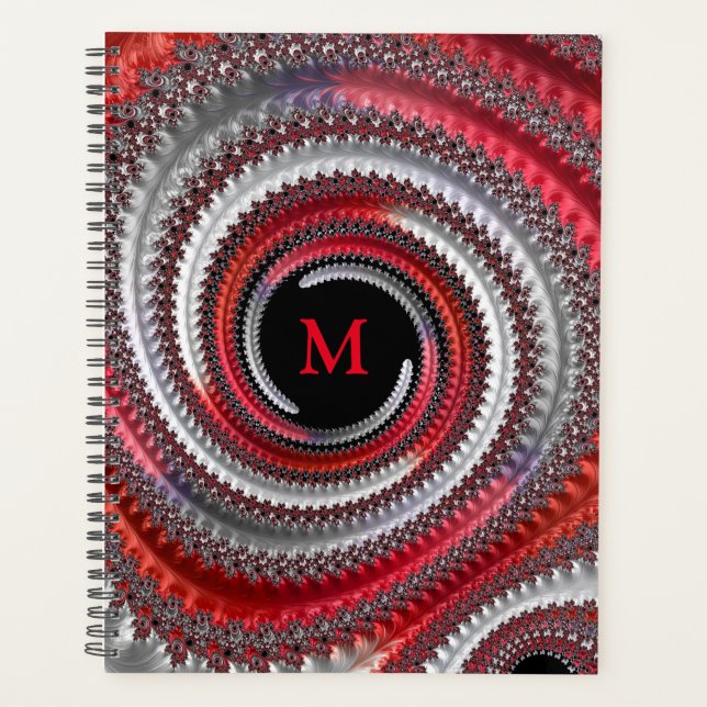 Abstraktes Rotes Schwarzes Gradient Spiral Fraktal Planer (Vorderseite)