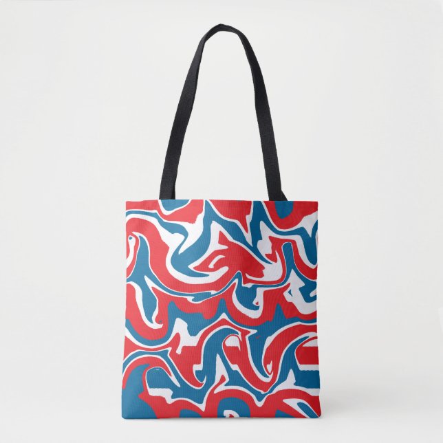 Abstraktes, rotes und blaues Muster Tasche (Vorderseite)