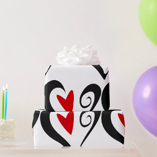 Abstraktes Rotes und Schwarzes Herz Modernes Roman Geschenkpapier