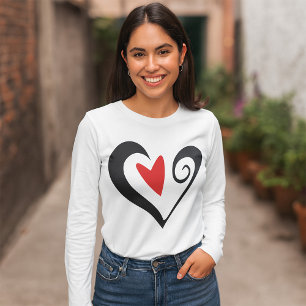 Abstraktes Rotes und Schwarzes Herz Modernes Roman T-Shirt