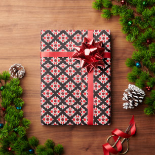 Abstraktes rotes und weißes Blumenmuster Geschenkpapier