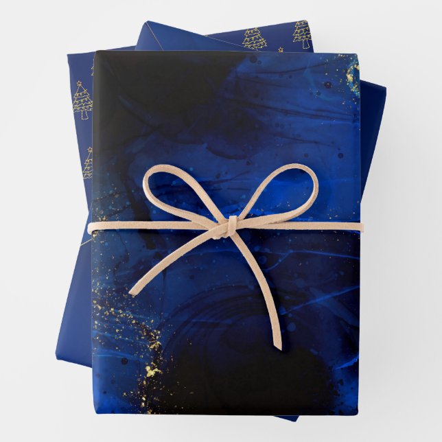 Abstraktes Royal Blue and Gold Muster Geschenkpapier Set (Beispiel)
