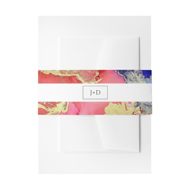 Abstraktes Ruby Red mit Lila und goldener Hochzeit Einladungsbanderole (Vorderseite Beispiel)