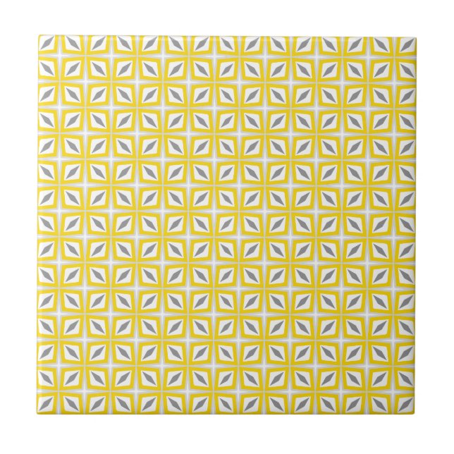 Abstraktes Safari-Blatt-Muster-Gelb und Grau Fliese (Vorderseite)