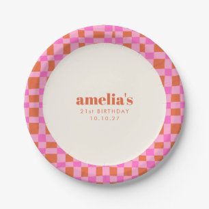 Abstraktes Schachbrett Rosa Orange Custom 21. Gebu Pappteller