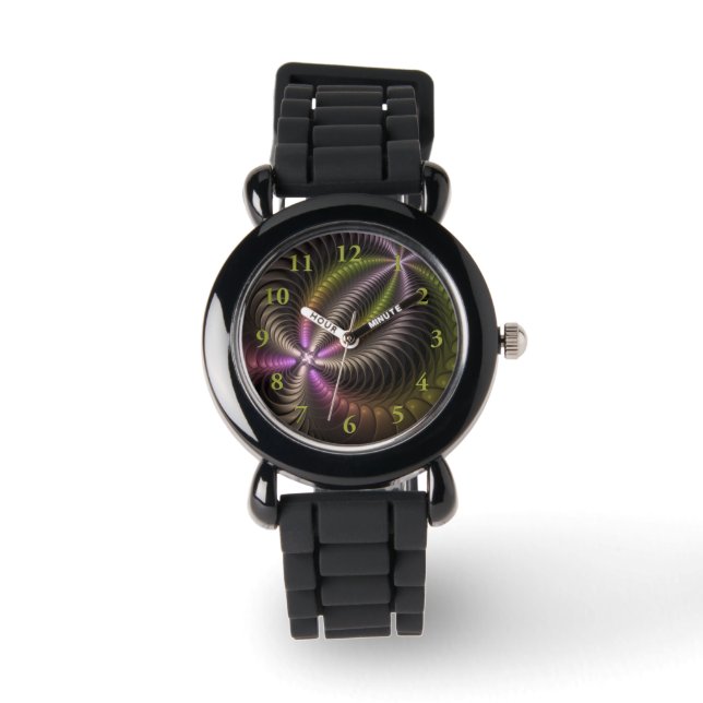 Abstraktes schlankes, buntes 3D-Fraktal Armbanduhr (Vorderseite)
