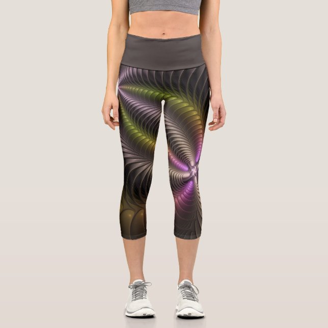 Abstraktes schlankes, buntes 3D-Fraktal Capri Leggings (Vorderseite)