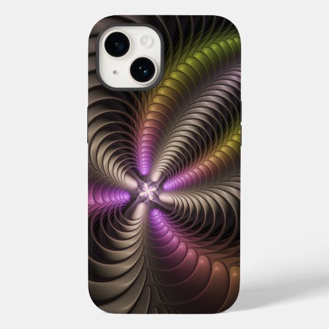 Abstraktes schlankes, buntes 3D-Fraktal Case-Mate iPhone 14 Hülle (Rückseite)