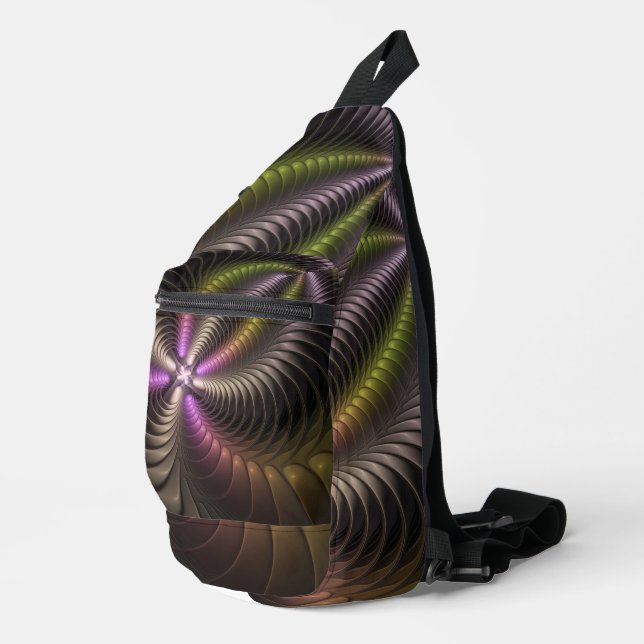 Abstraktes schlankes, buntes 3D-Fraktal Crossbody Bag (Rechte Ecke)
