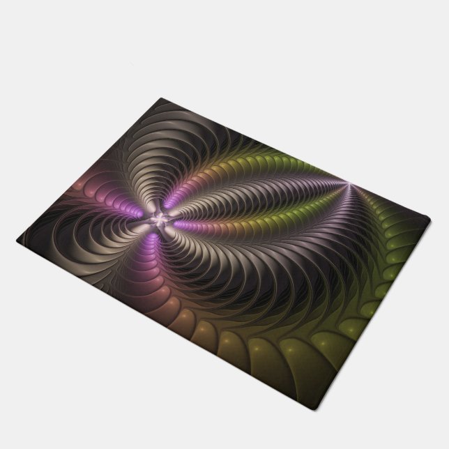 Abstraktes schlankes, buntes 3D-Fraktal Fußmatte (Schrägansicht)