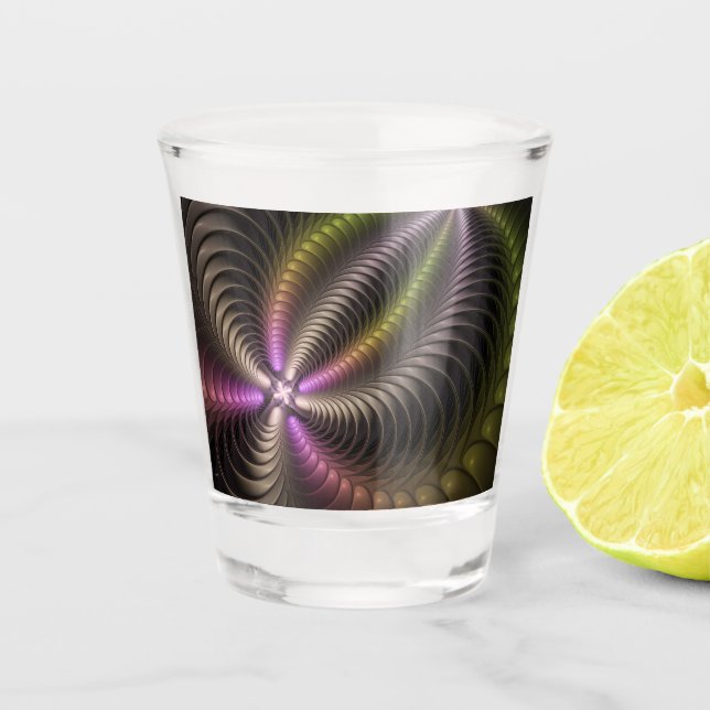 Abstraktes schlankes, buntes 3D-Fraktal Schnapsglas (Vorderseite)