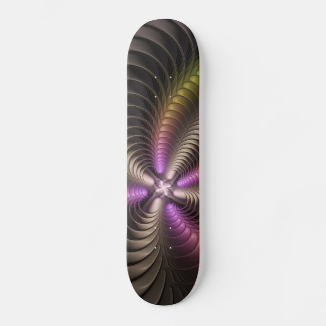 Abstraktes schlankes, buntes 3D-Fraktal Skateboard (Vorderseite)