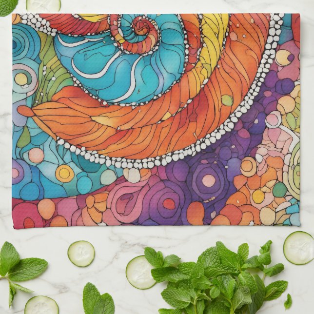 Abstraktes Schnecken Muster, multicolor Geschirrtuch (Gefaltet)