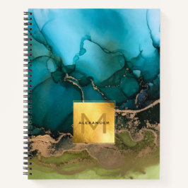 Abstraktes Schwarz-Aquamarin-Monogram-Notebook Notizbuch