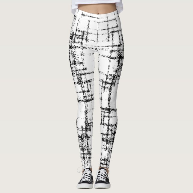 abstraktes Schwarz auf weißem Crisscross Leggings (Vorderseite)