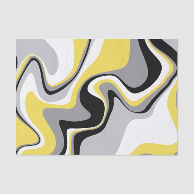 Abstraktes Schwarz-Gelb-Fluid Seidenpapier (Vorderseite)
