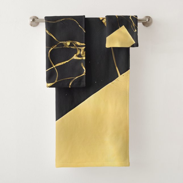 Abstraktes Schwarz-Gold-Muster Badhandtuch Set (Insitu)