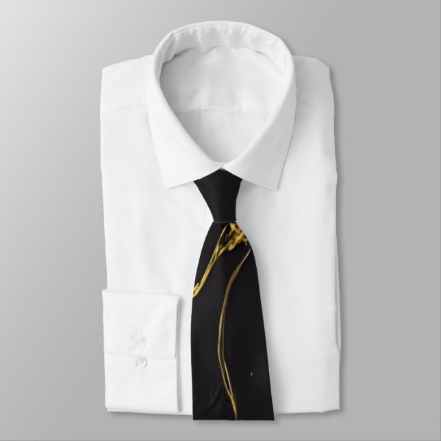 Abstraktes Schwarz-Gold-Muster Krawatte (Gebunden)
