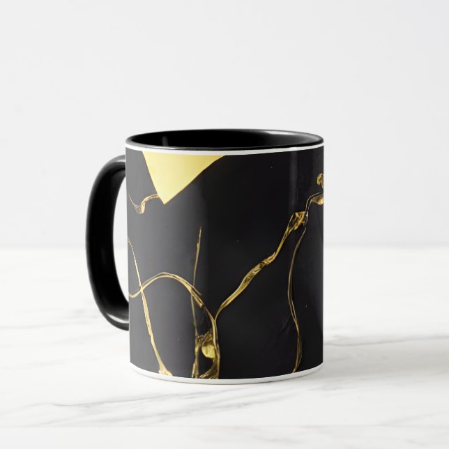 Abstraktes Schwarz-Gold-Muster Tasse (Vorderseite Links)