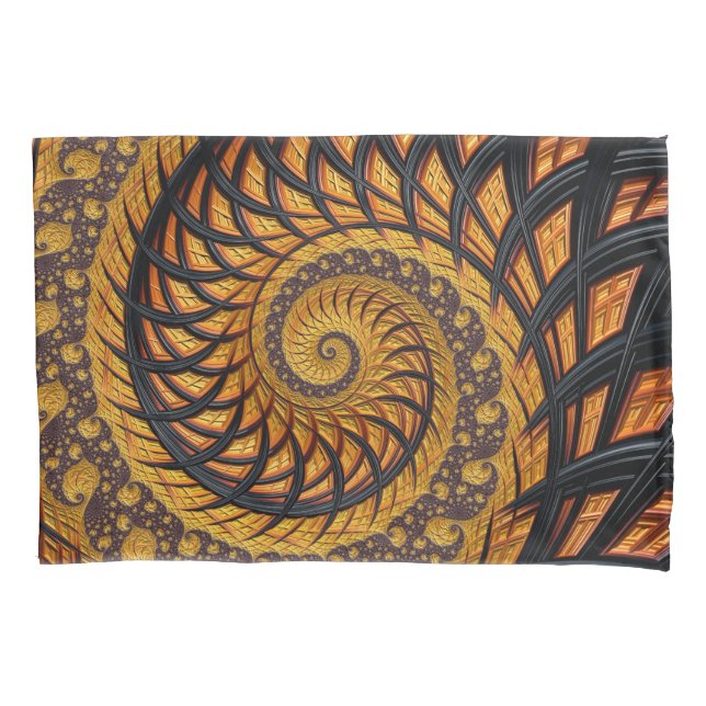 Abstraktes Schwarz-Gold-Spiral-Fraktal Kissenbezug (Vorderseite)