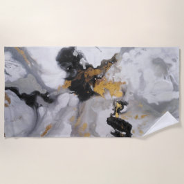 Abstraktes Schwarz, Gold und Grau Strandtuch