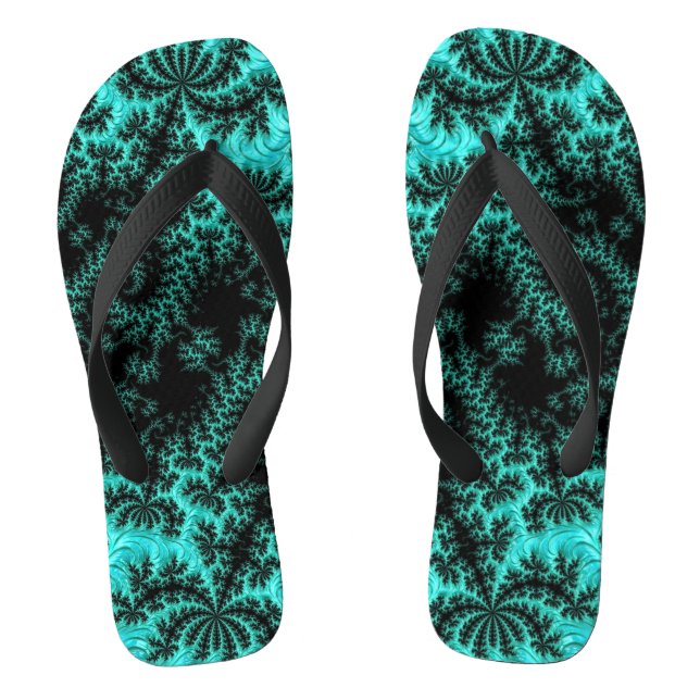 Abstraktes Schwarz-Grün-Fraktal-Muster Flip Flops (Fußbett)