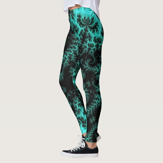 Abstraktes Schwarz-Grün-Fraktal-Muster Leggings (Links)